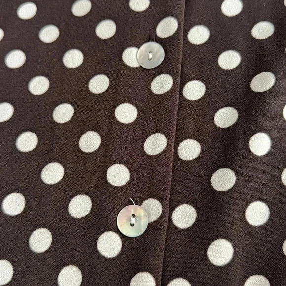 New Susan Grave Brown & Cream Polk Dot Mother of Pearl Top Size 1X - Picture 4 of 5